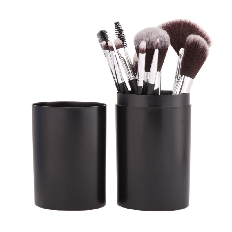 12 stks/set Professionele Make-Up Kwasten Tool Oogschaduw Foundation Wenkbrauw Lip Make-Up Borstel cosmetica Lederen Bekerhouder Case Kit: Rood