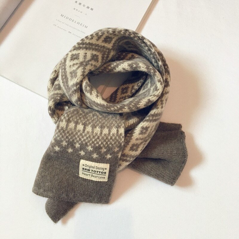 Höst vinter barn scarfs för flickor pojkar retro geometriskt mönster ull stickad baby scarf varm sjal barn halsdukar: Grå / Polyester
