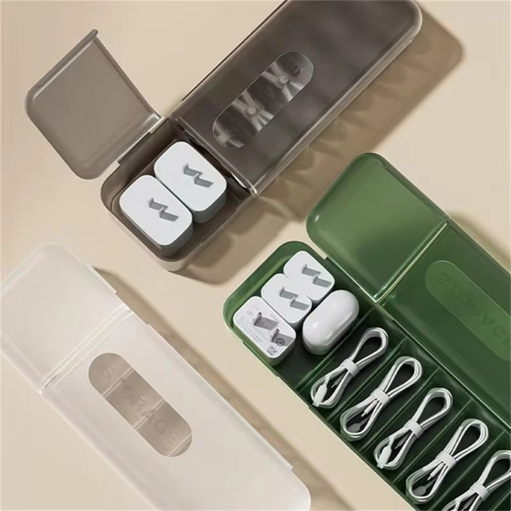 Cable Storage Box Organizer Charger Cord Storage Box Data Earphone Large Capacity Thickened Compartment Storage Box with Lid