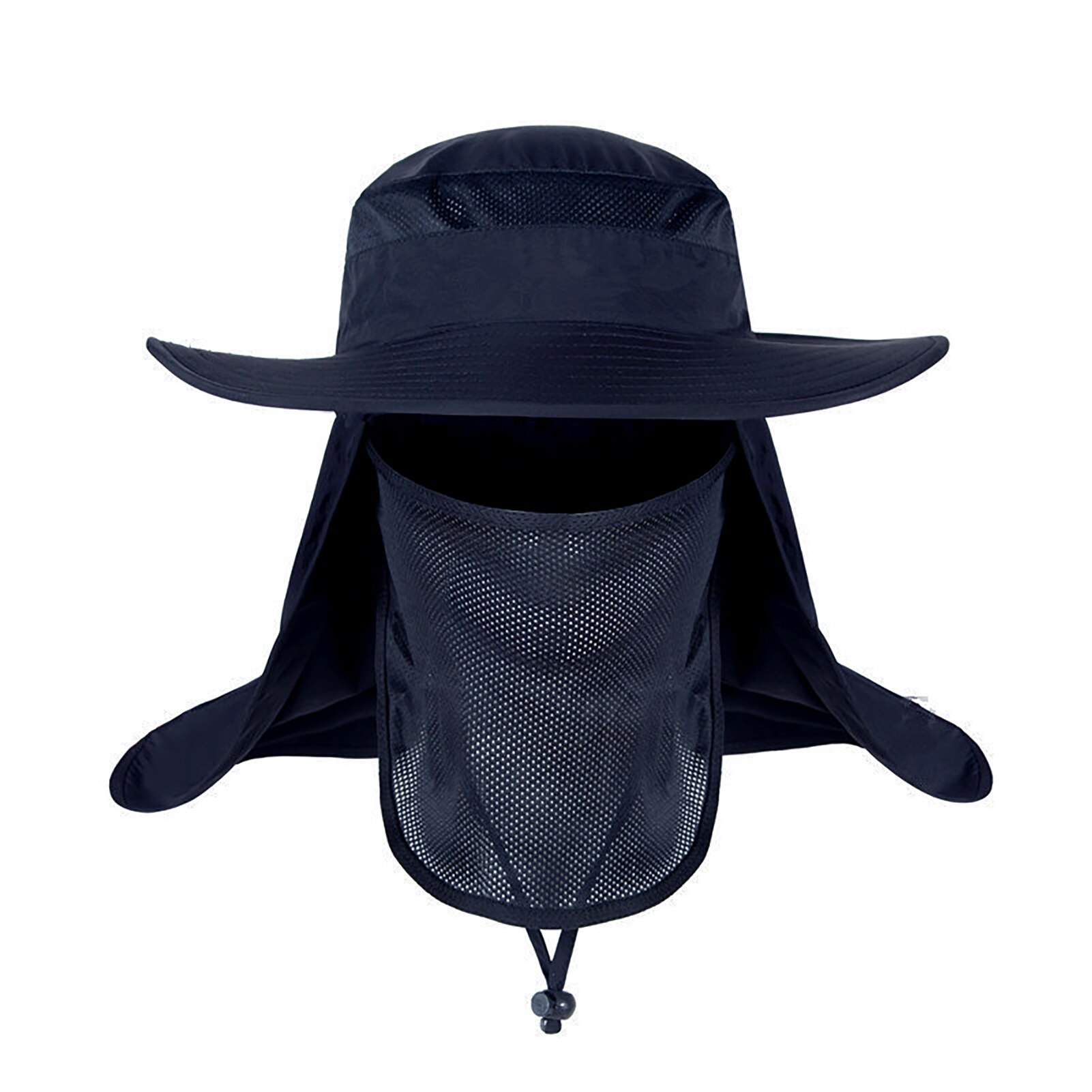 Summer Outdoor Sun Protection Fishing Cap Neck Face Flap Hat Wide Brim Face Neck Cover Protection for Men LL@17: Navy Blue