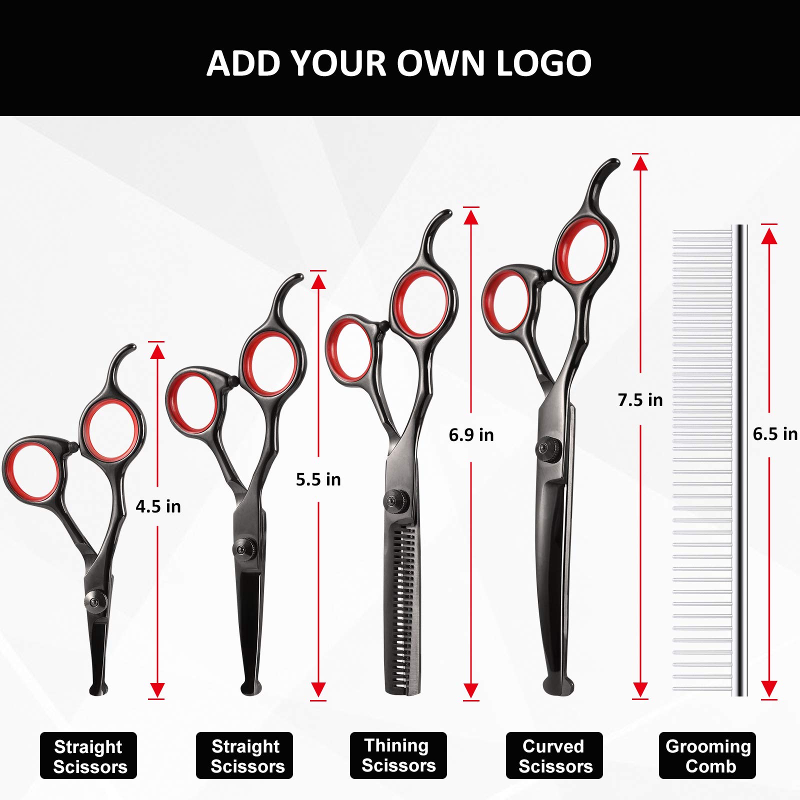 Dog Grooming Scissors Set with Safety Round Tips, 6 in 1 Thinning&amp;Straight&amp;Curved Shears Comb for Dogs and Cats