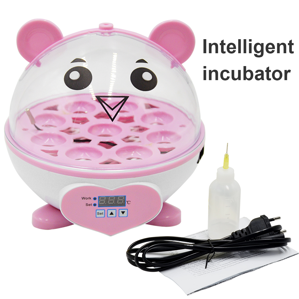 Coupon Cute Mini 9 Eggs Incubator Incubation Brooder Manual Egg Turning Chicken Duck Quail Birds Egg Incubator CE: pink incubator / EU 220V