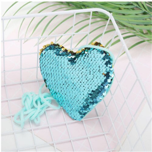 Sequins Loving Heart Kids Coin Purses Girls Mini Messenger Bag Shoulder Bag Ladies Small Sequin Coin Purse Child Bag: Green