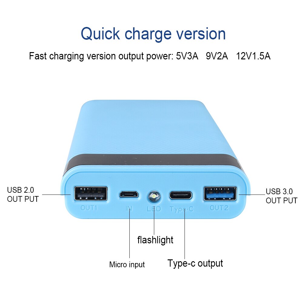 Micro Type C Dual USB Ports DIY Powerbank Case 10x18650 Battery LED Digital Display Power Bank Kit External Charge Box