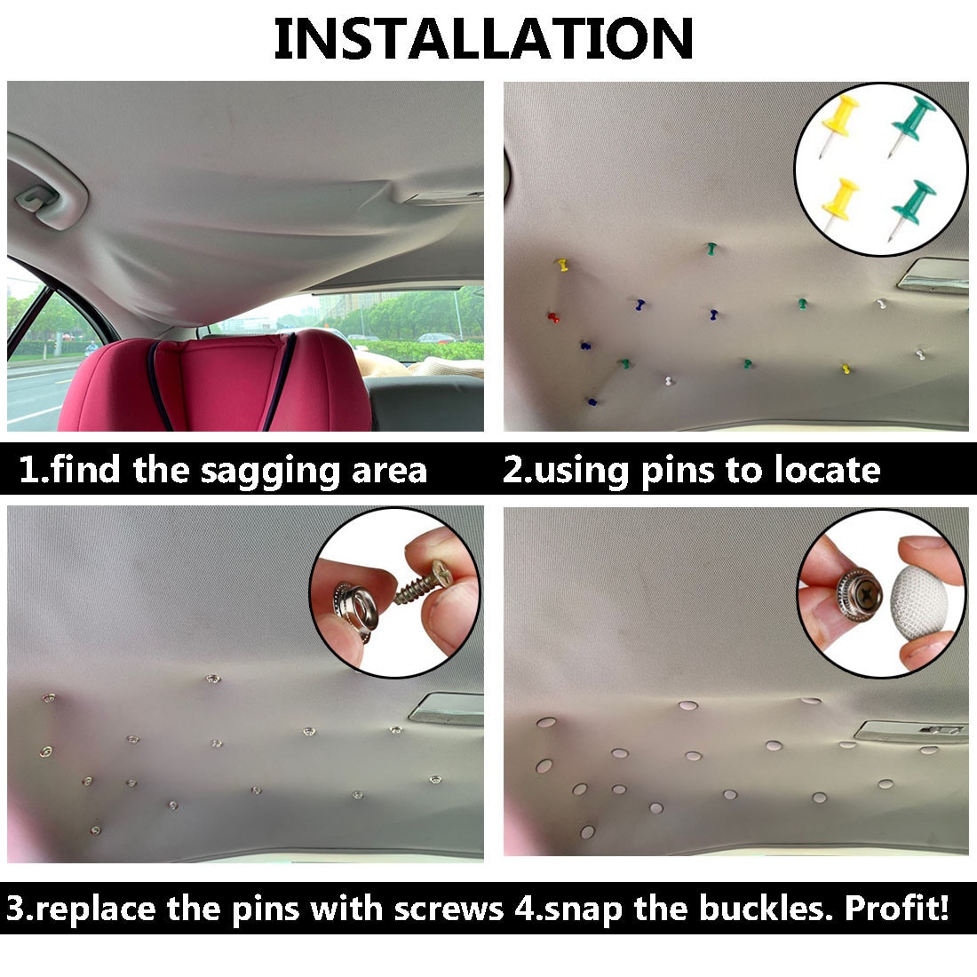 60 Pcs Diy Roof Lining Repair Kit Fix Sagging Headliner Pin Buckle Screw No Clue For Truck/Car/Van Screw Liner Ceiling Repair