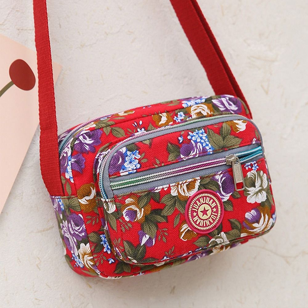 Casual rugzak messenger tas van nylon canvas, schoudertas met meerdere lagen en bloemenprint, moedertas, dames crossbodytas: Beige