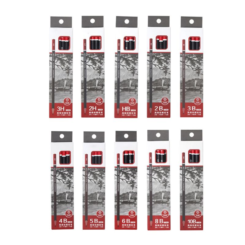 12pcs/box Graphite Pencil Sketch Drawing Writing 2H HB 2B 3B 3H 4B 5B 6B 8B 10B Office School Supply