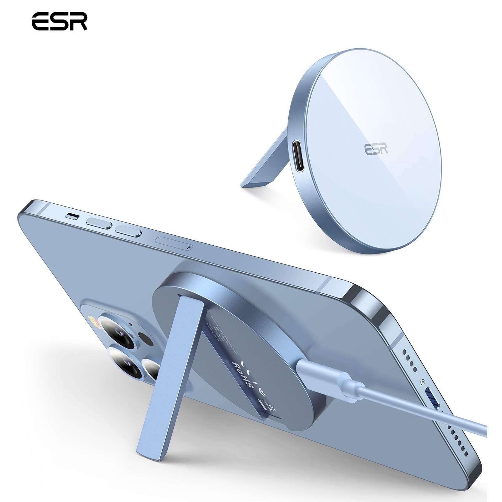 ESR HaloLock Kickstand Wireless Charger for iPhone 15 14 Pro Max 7.5W Qi Fast Charging A to C Wireless Charger for iPhone 13 Pro: green