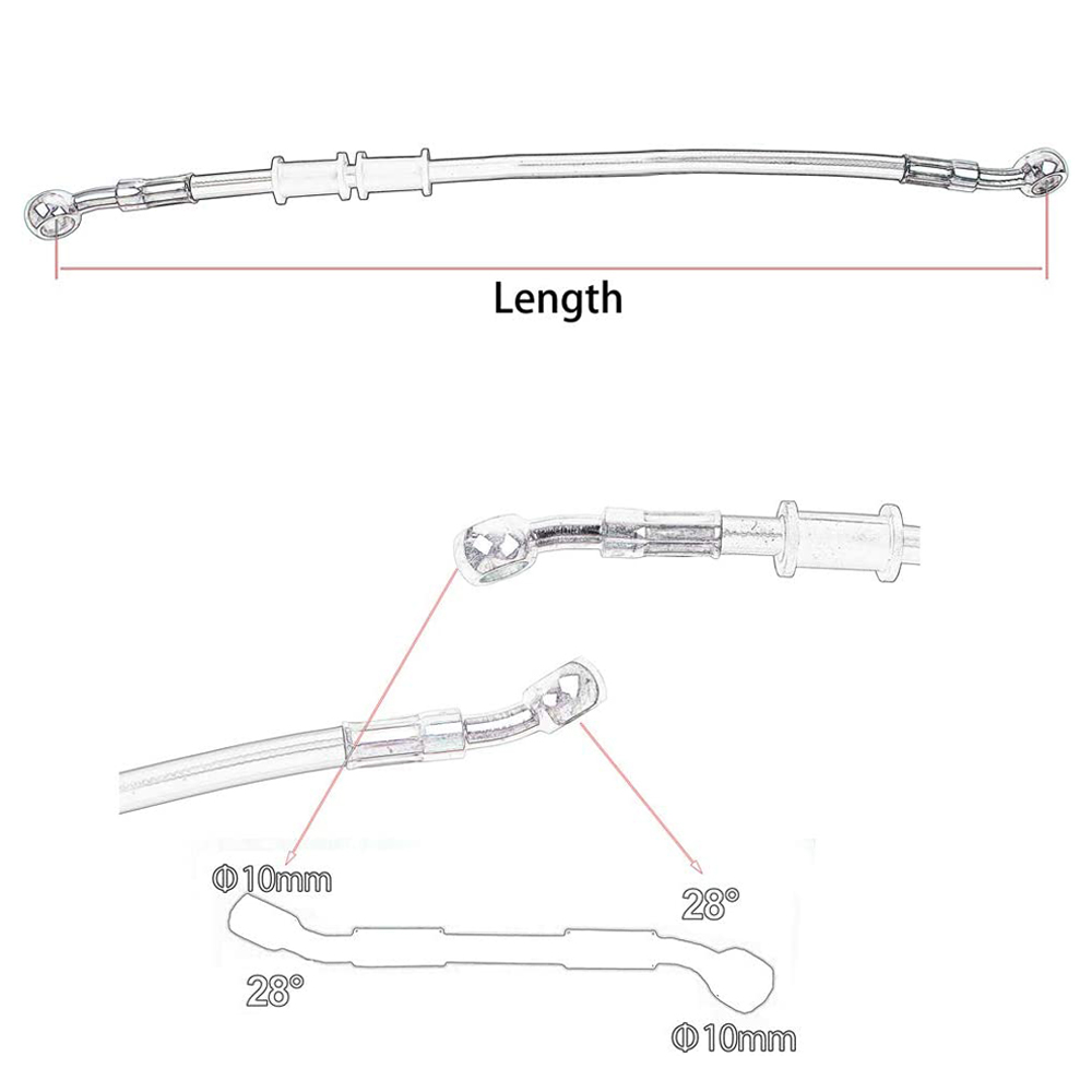 Cable de línea DOT hidráulico de manguera de freno de 400 mm-2400 mm 10 mm 28 ° Banjo para Suzuki Kawasaki Yamaha Pipe Line Manguera de aceite trenzada 340 2300