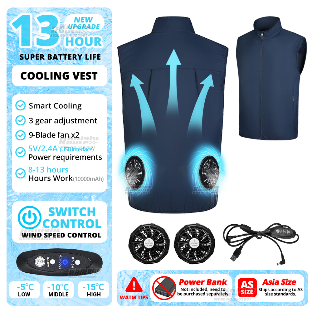 Kølig vest med ventilator, airconditioneret tøj, kølende 13 timer til arbejde med høj temperatur, fiskevest, vandreture: 5xl / Sort