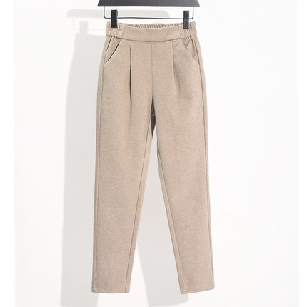 Fdfklak kevät syksy naisten villahousut naisten plus kokoiset vapaa-ajan housut mustat/harmaat suorat housut talvi nilkkapituiset housut: Khaki / Xl