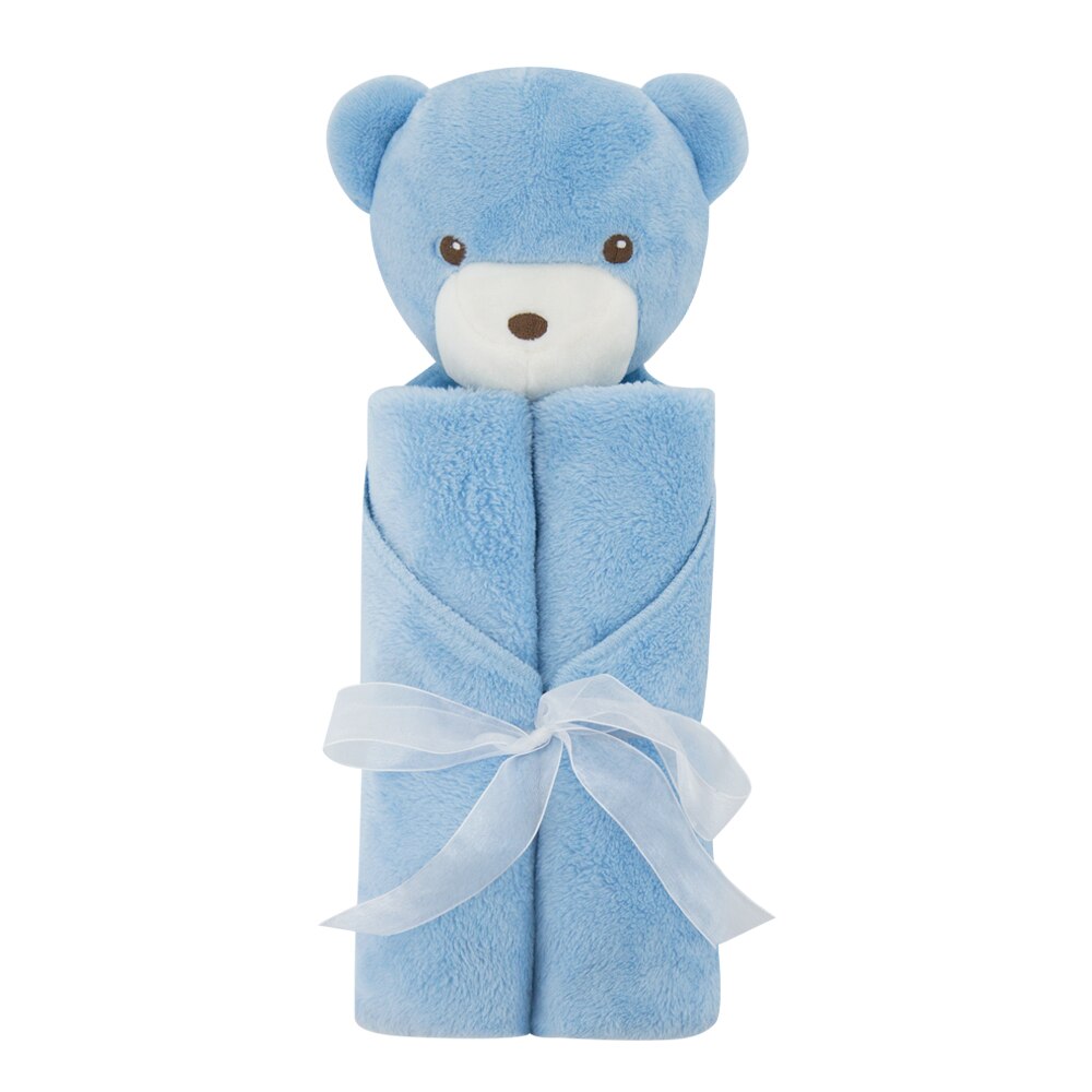Baby Dekens 76X76 Cm Pluche Cadeau Voor Pasgeboren Baby Zachte Warme Coral Fleece Dier Speelgoed Hoofd Blauw beer Beddengoed En Inbakeren