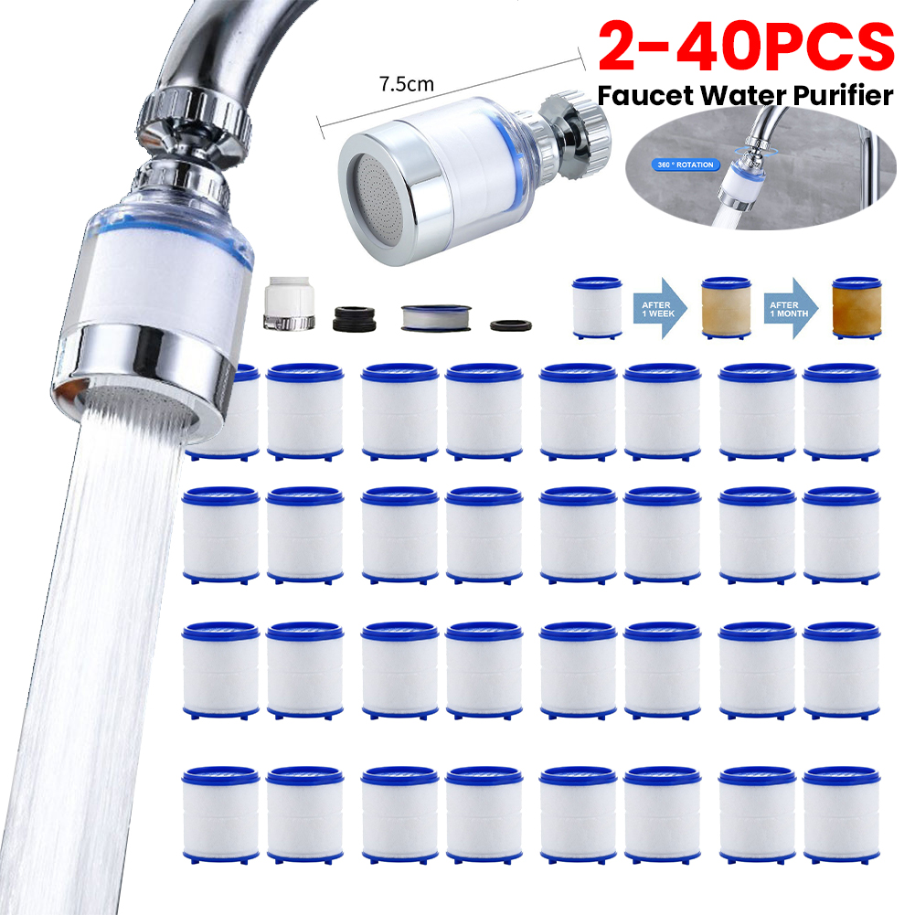Filtro de agua para grifo, filtros de salpicaduras giratorios de 360 grados, elimina el cloro, metales pesados, cabezal de ducha filtrado, purificador de baño, 2-40 Uds.