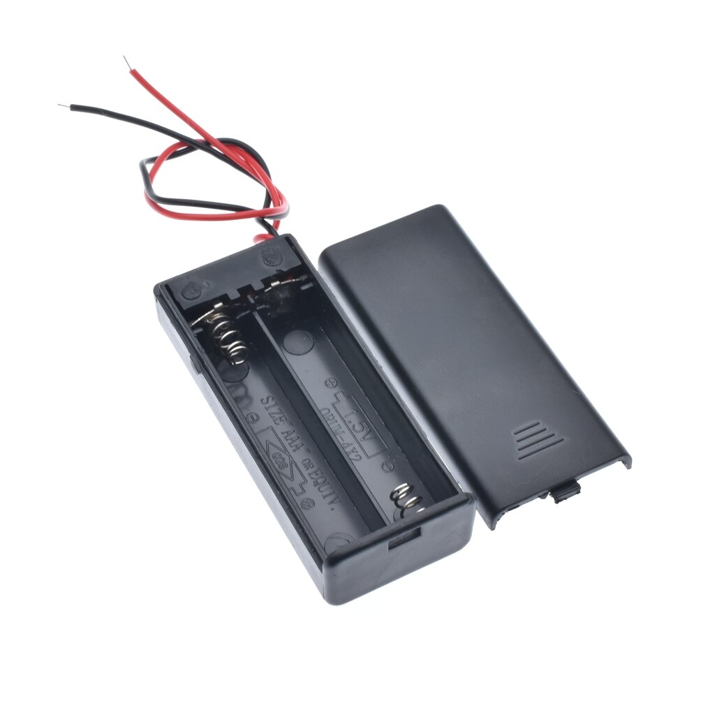 2 * AAA Battery Storage Case Box Holder for 2pcs AAA Batteries with ON/OFF Switch & Wire Leads Black