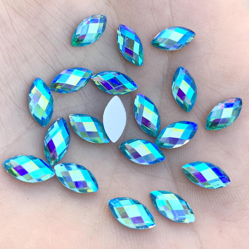 5*10mm 60pcs Horse eye Crystal AB Rhinestones Flat Back Acrylic Crystals Stones Non Hotfix Non Sewing Clear Beads B03: B035
