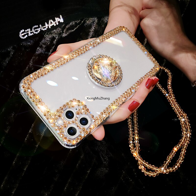 Custodia per telefono con supporto con fibbia ad anello con strass Glitter Bling per Huawei P Smart 2021 2020 P Smart Pro PSmart Z P Smart Plus