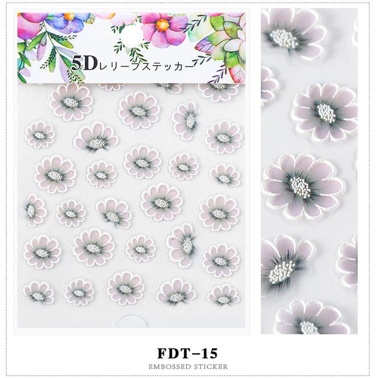 1pc 3D acrylique gravé fleur ongle autocollant en relief dentelle fleur mignon chat eau décalcomanies ongle eau toboggan décalcomanies 5D bricolage: 15