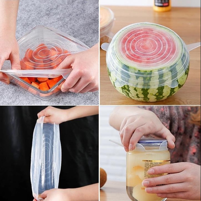Conjunto de 6 tapas universales de silicona para alimentos, tapas de silicona para utensilios de cocina, olla, tapas para cocina elásticas reutilizables, accesorios