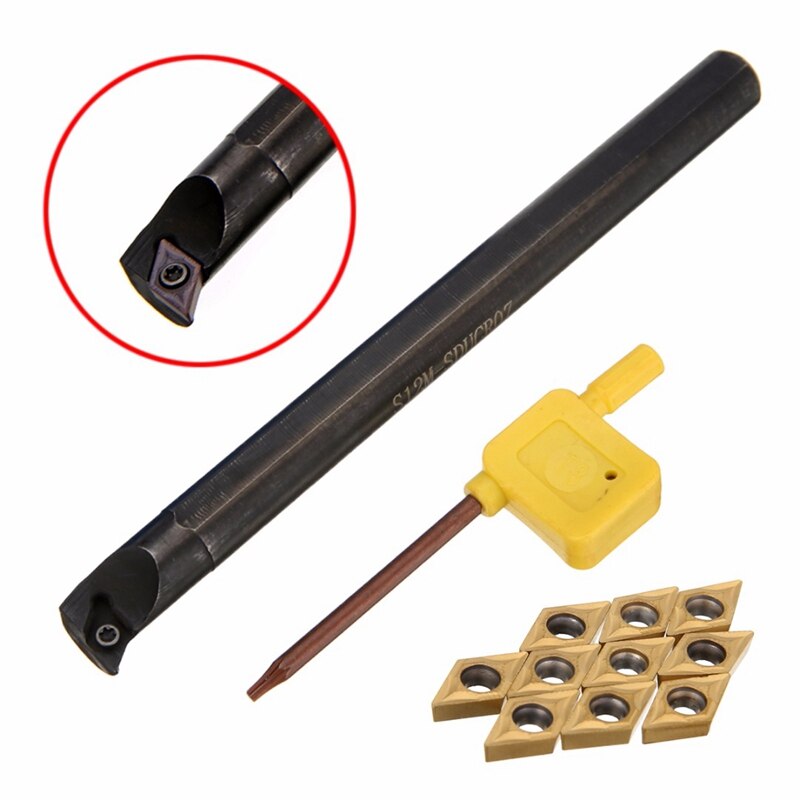 12 Pièces Dcmt0702 Plaquettes Carbure + S12M-Sducr07 Barre D'alésage 150Mm Avec Clé Pour Cnc Tour Intérieure Outils de Tournage