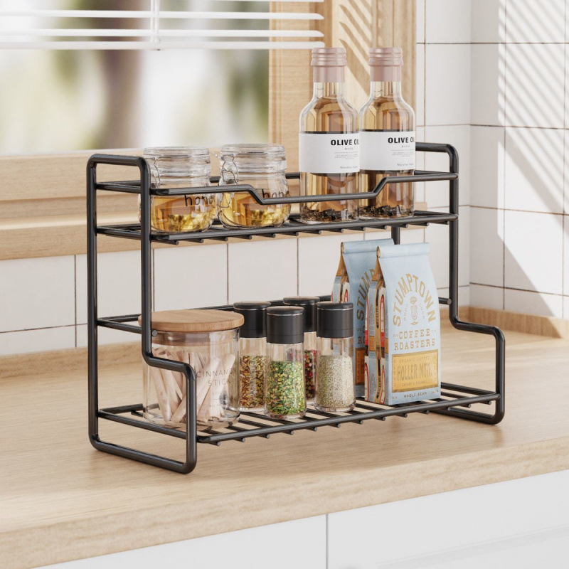 Double Layer Desk Storage Rack Kitchen Organizer Bathroom Countertop Storage Shelf Dressing Racks Versatile Storage Basket: light green