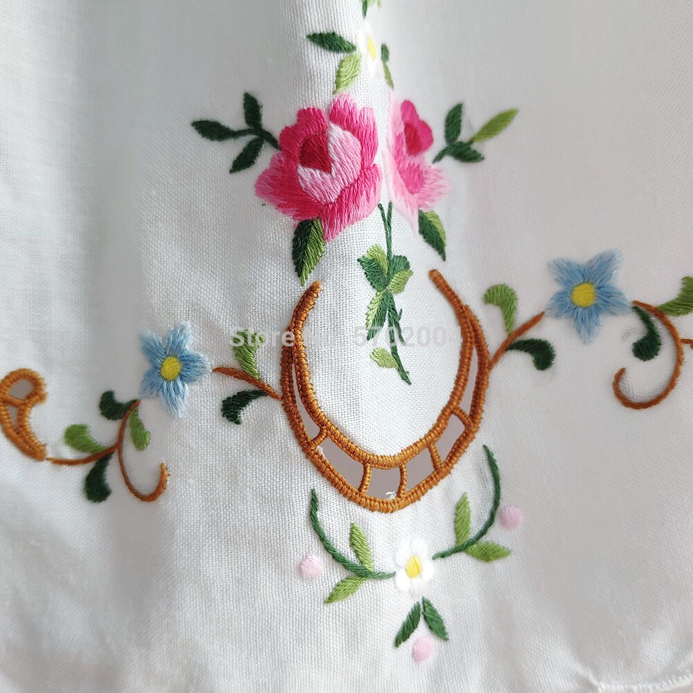 Farve håndbroderi pink blomster linned rengøringsklude køkken badeværelse håndklæder