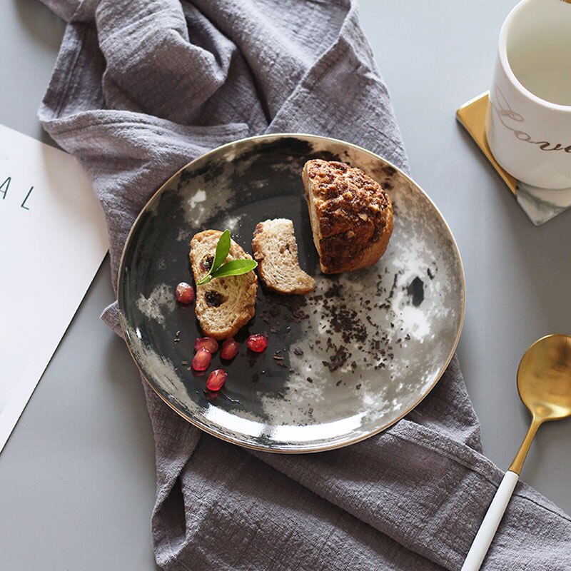 Porcelain Planet Plate Gold Rim Serving Platter Unique Cake Dessert Dishes Nordic Restaurant Kitchen Table Party Decor