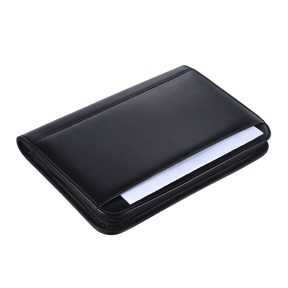 Padfolio Folder A5 PU Leather Business Document Case Organizer Zippered Closure with Calculator Card Holder Memo