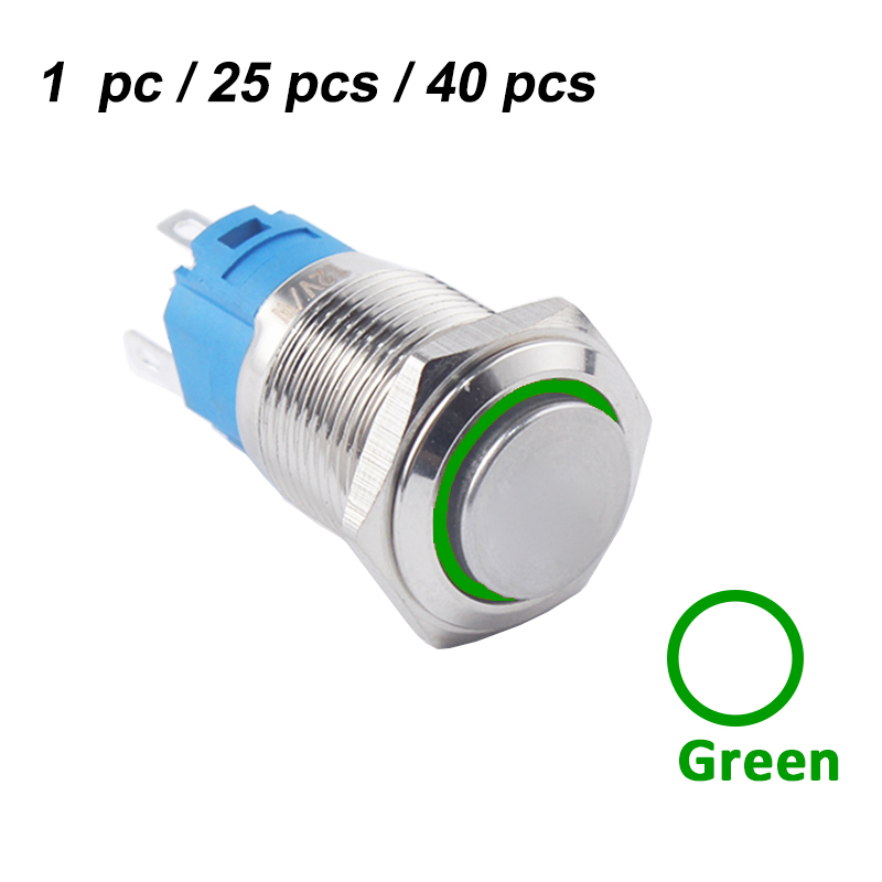 16mm hoch heilen Metall Drücken Druckschalter 12V 24V momentan Energie LED Wasserdicht Glocke Ring Auto Motor- 1Nein 3V