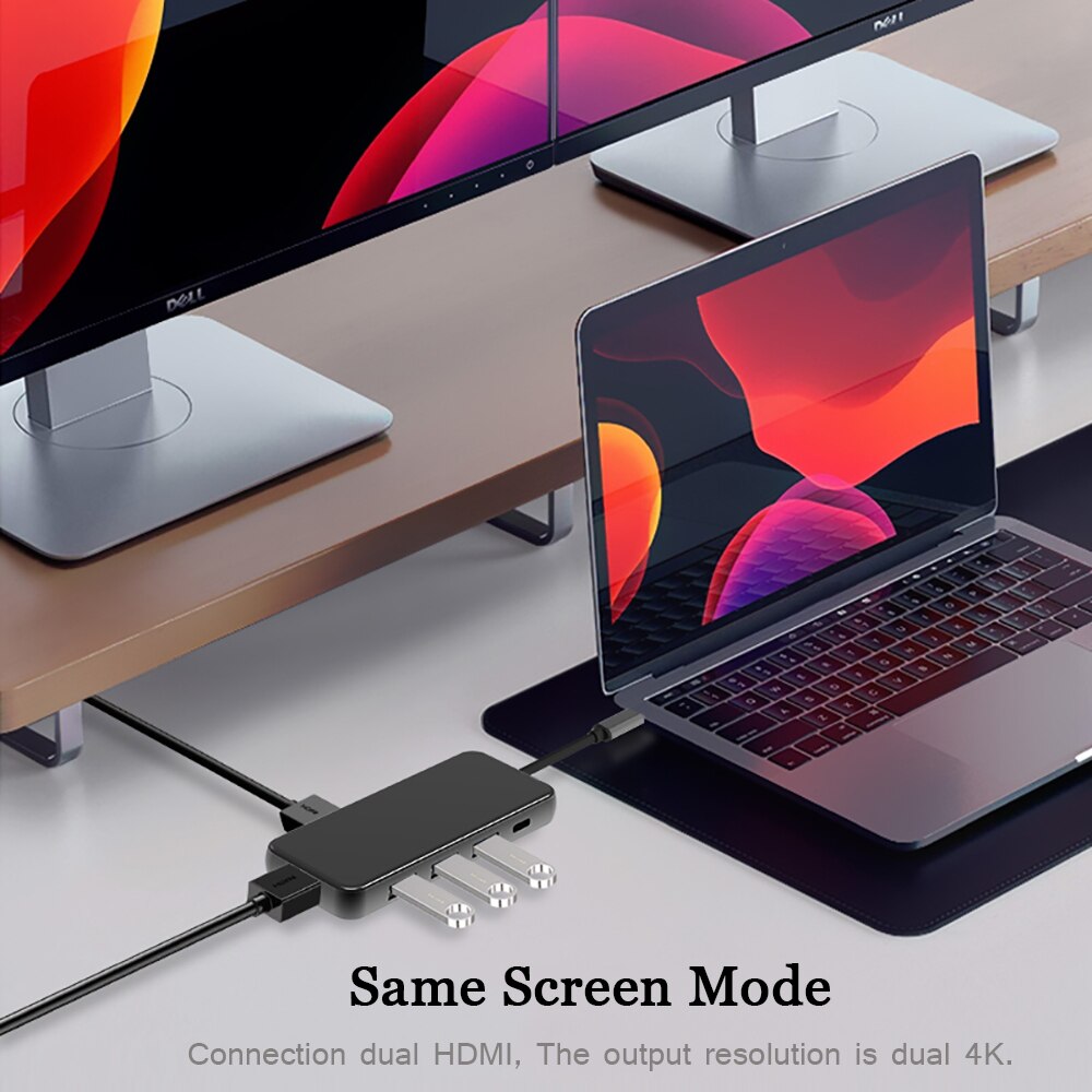 HUB USB C MST USB 3.0 Adapter Dock Type C PD/3 Dual USB/HDMI/SD/TF HUB Docking Station for Loptop Macbook Pro HDMI HUB