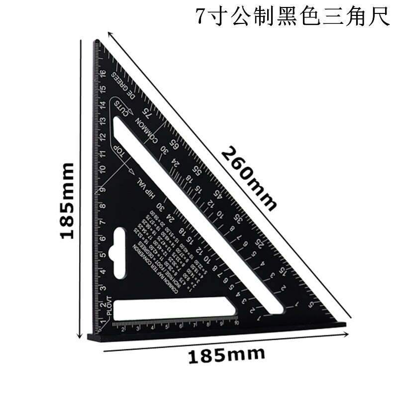 Aluminum Alloy Triangle 90 Degrees 45 Degrees Metric Plate Right Angle Ruler and Thick Angle Ruler Wooden Angle Rule: 7-inch metric black