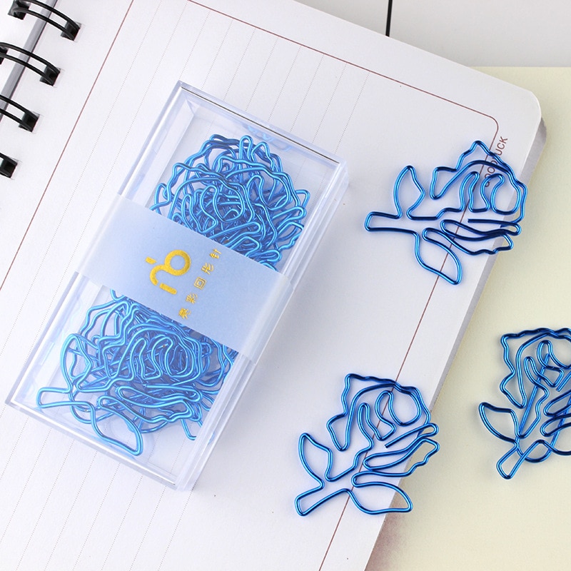 Creatieve Paperclip Kit Delicate Rose Gouden Envelop Hanger Royal Blue Rose Vorm Paperclip Set Bladwijzer Kantoorbenodigdheden