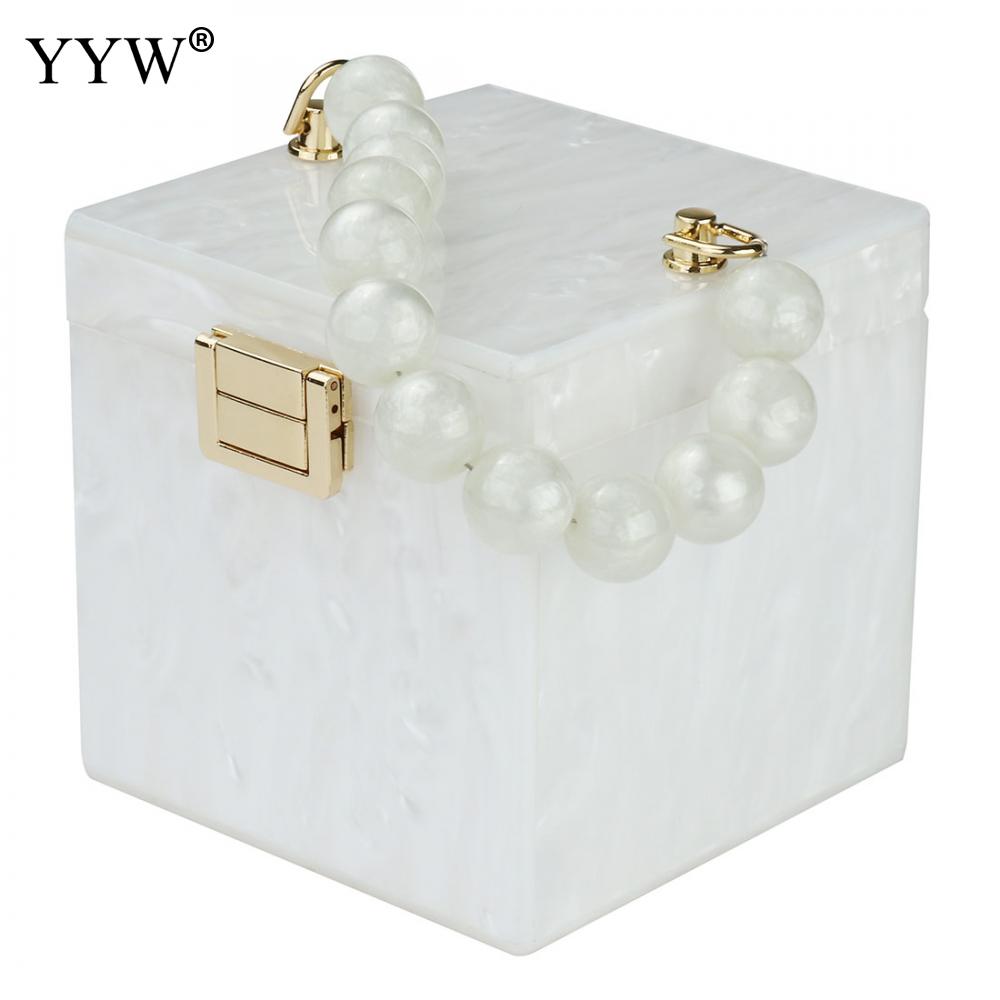 Kralen Handvat Handtas Vrouwelijke Inkt Patroon Avond Clutch En Portemonnee Women's Bag Mini Totes Acryl Box Zak bolso: white