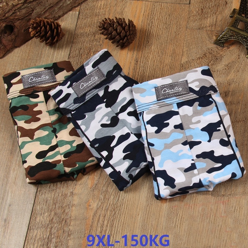 men cotton Boxer Camouflage plus size 8XL 9XL soft Breathable Boxer elasticity oversize Underwear loose Boxer 56 58