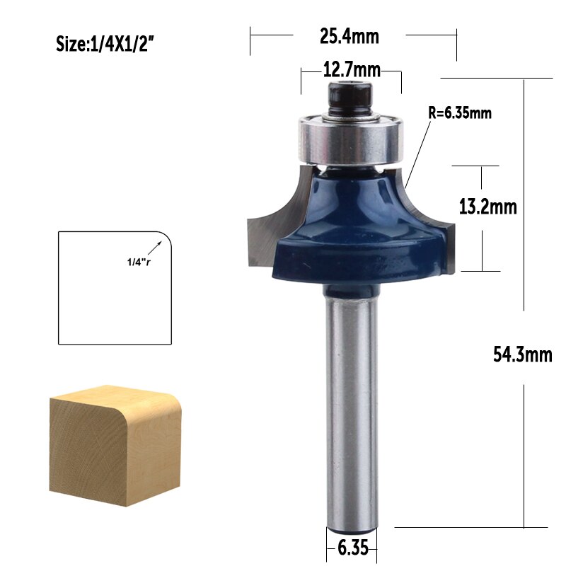 CHWJW 1/4&quot; Corner Round Over Router Bit with Bearing Milling Cutter for Wood Woodworking Tool Tungsten Carbide: 6.35mmX12.7mmXZ12.7