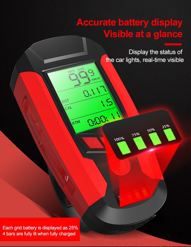 3 in 1 Bicycle Light Front USB Rechargeable Lamp with Bike Horn Computer LCD Speedometer Cycling Lantern MTB Bike Accessories