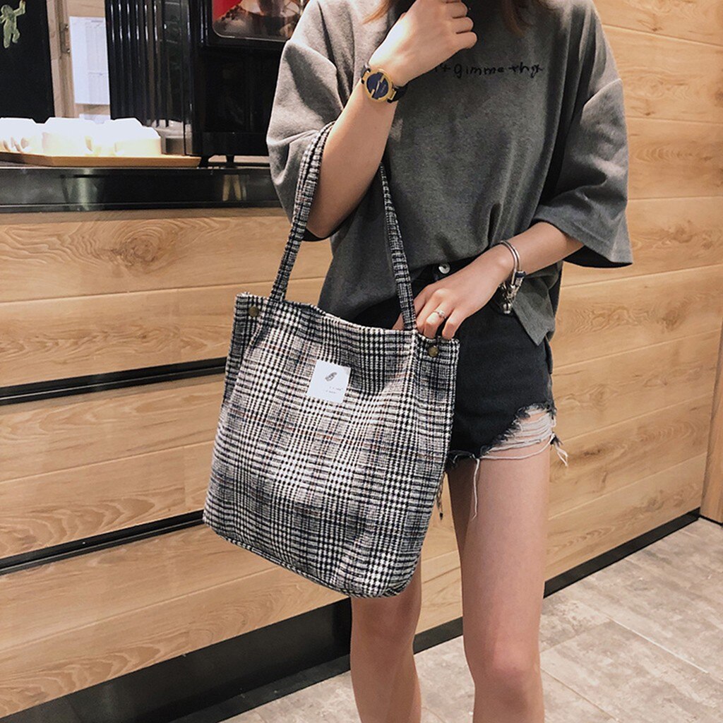 Women's Handbags Casual Women Corduroy Shopping Bag Female Canvas Shoulder Bag Large Storage Handbag Bolsos Mujer