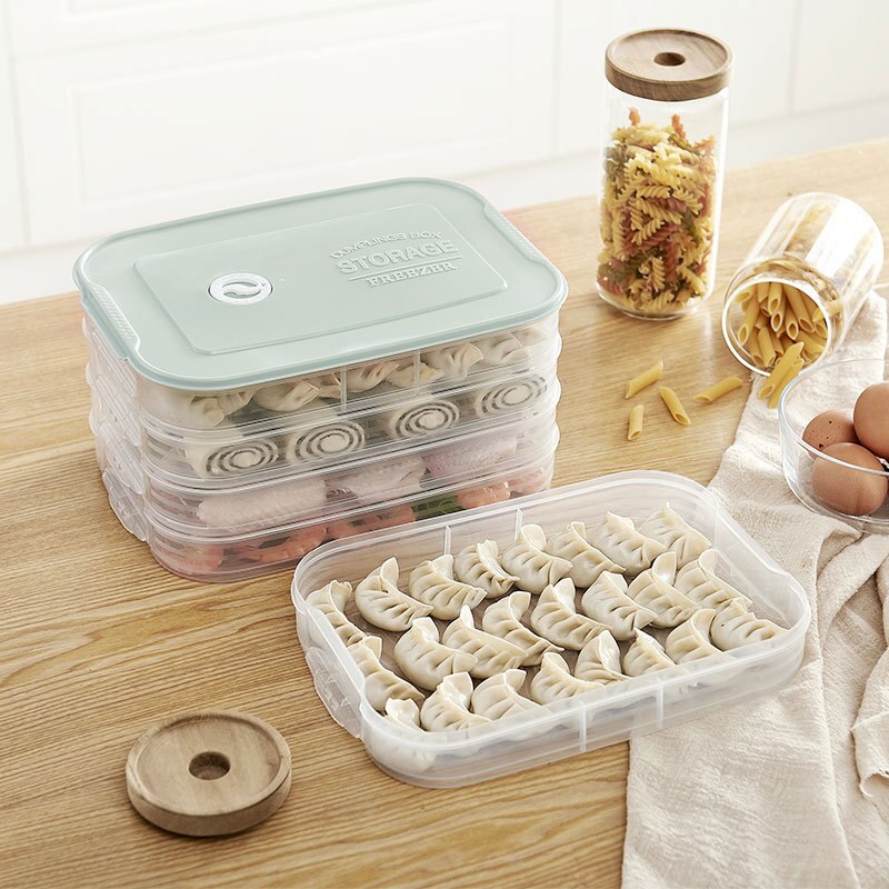 4 Layer Plastic Dumpling Storage Box Refrigerator freeze Dumpling Tray Household Food Crisper Storage Container