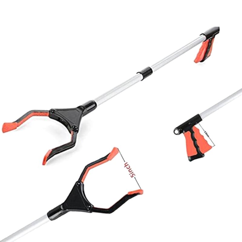 Foldable Long Trash Clamps Grab Pick Up Tool Curved Handle Garbage Clip Portable