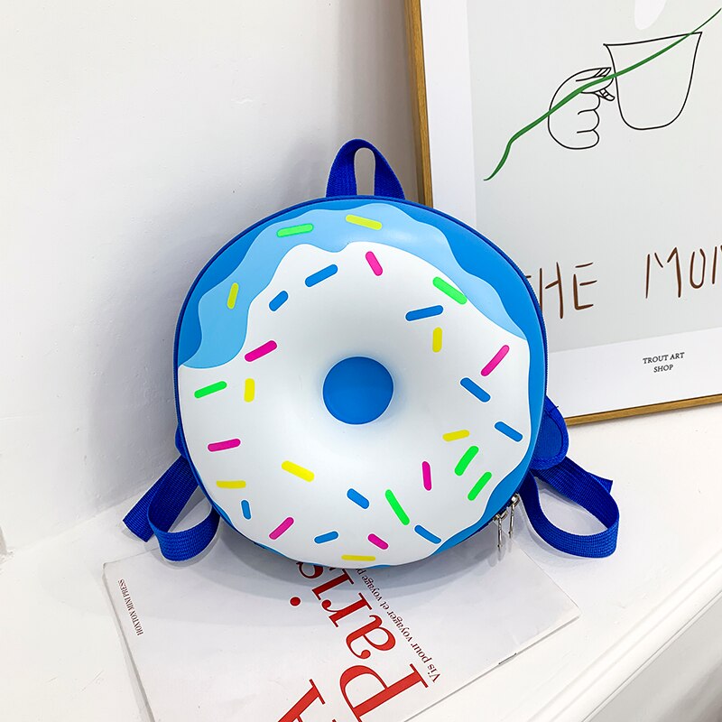 Lovely Baby Cartoon Donuts Backpack Boys Girls Waterproof Round Nursery School Bag Zipper Backpack: Blauw