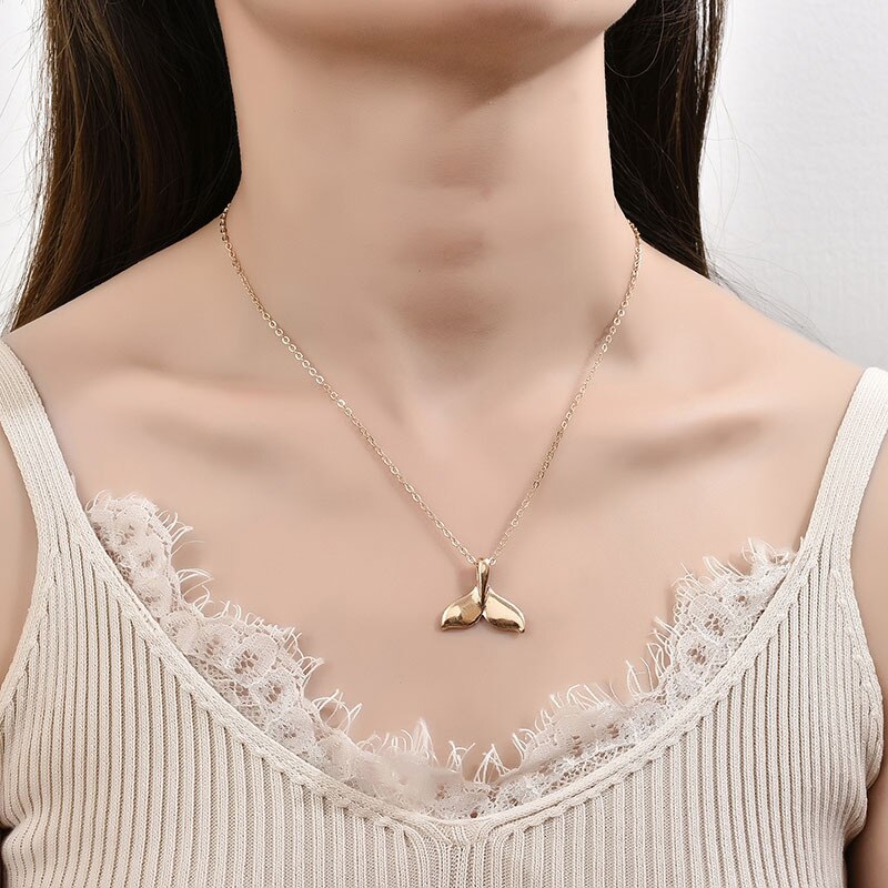 Delfin svans hänge choker halsband för kvinnor män smycken halsband 19334: Länkkedja guld