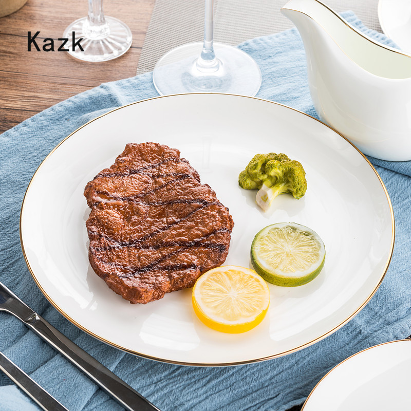Simplicity Golden Edge Ceramic Plate Household Dining Table Steak Dinner Plate Dessert Salad Dishes Luxurious Tableware Set