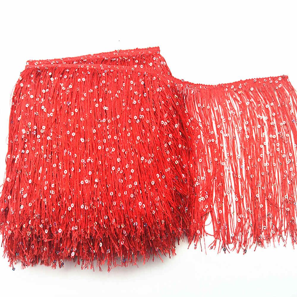 Borlas de lentejuelas/accesorios de pendientes/borlas de seda/accesorios de joyería, materiales de ropa DIY, 20cm/8 pulgadas de ancho, 10 yardas,: RED