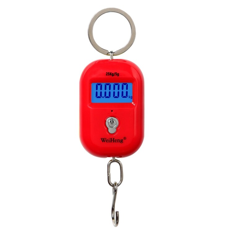 25kg 5g Pocket Digital Scale Portable Mini Electronic Luggage Hook Scale LCD Fish Food Kitchen Hanging Steelyard Weight Balance: Red