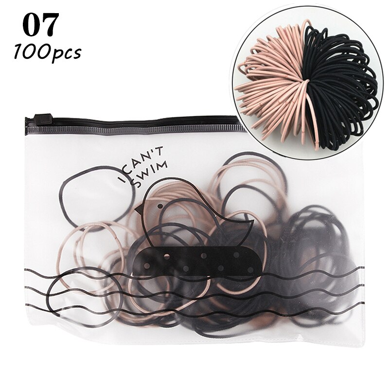 100pcs/bag 4.5cm High Elastic Rubber Bands Basic Hair Bands Scrunchies Hair Ties Gum Women Girls Braided Ponytail Holder Rings: 07 (with bag)