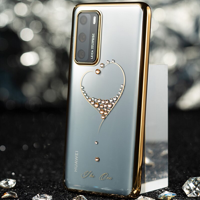 Original kingxbar cristais de luxo caso strass para huawei p40/pro moda fino banhado a flor duro claro pc capa traseira caso