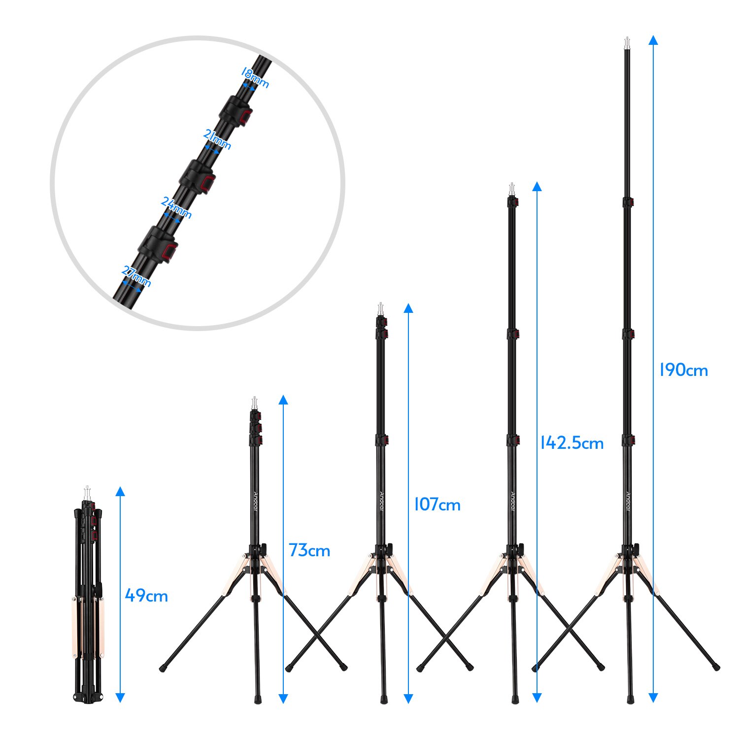 Andoer Photography Light Stand Folding Leg Stand 3-Section Flip Locks with 1/4 Inch Screw for Ring Light Softbox Flash Reflector