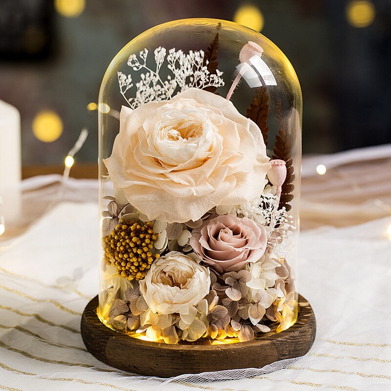 Warme Romantische Ewige Blume Handgemachte Konservierte Echt Rose Glas Abdeckung Unsterblich Blumen Valentines Schild Hochzeit Liefert: 7