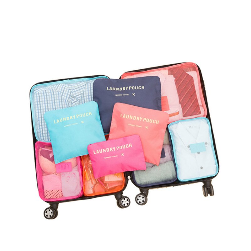 6Pcs Reizen Opbergtas Set Voor Kleding Tidy Organizer Garderobe Koffer Pouch Travel Organizer Bag Case Schoenen Verpakking Kubus tas