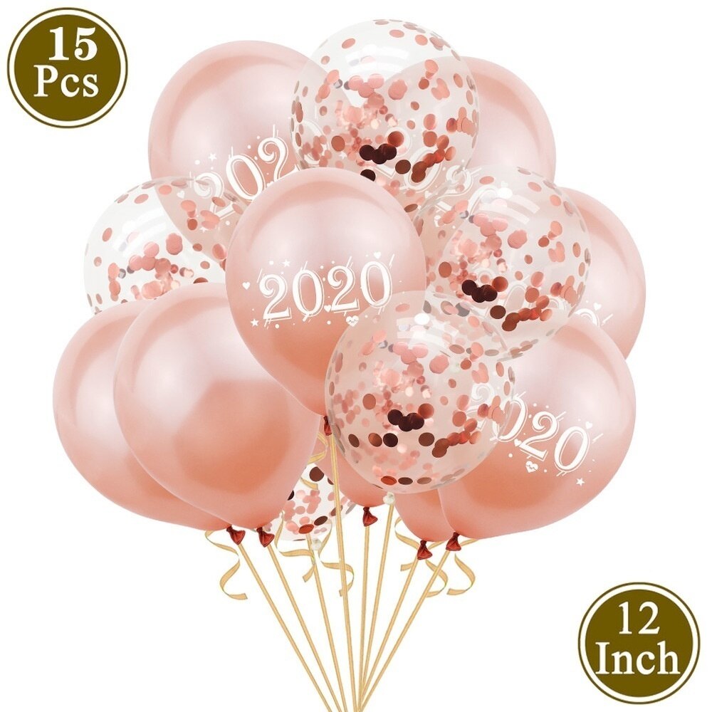 15pcs Printed Balloons Rose Gold Number Latex Confetti Balloons Happy Year Wedding Birthday Party Decorations 83D: 1