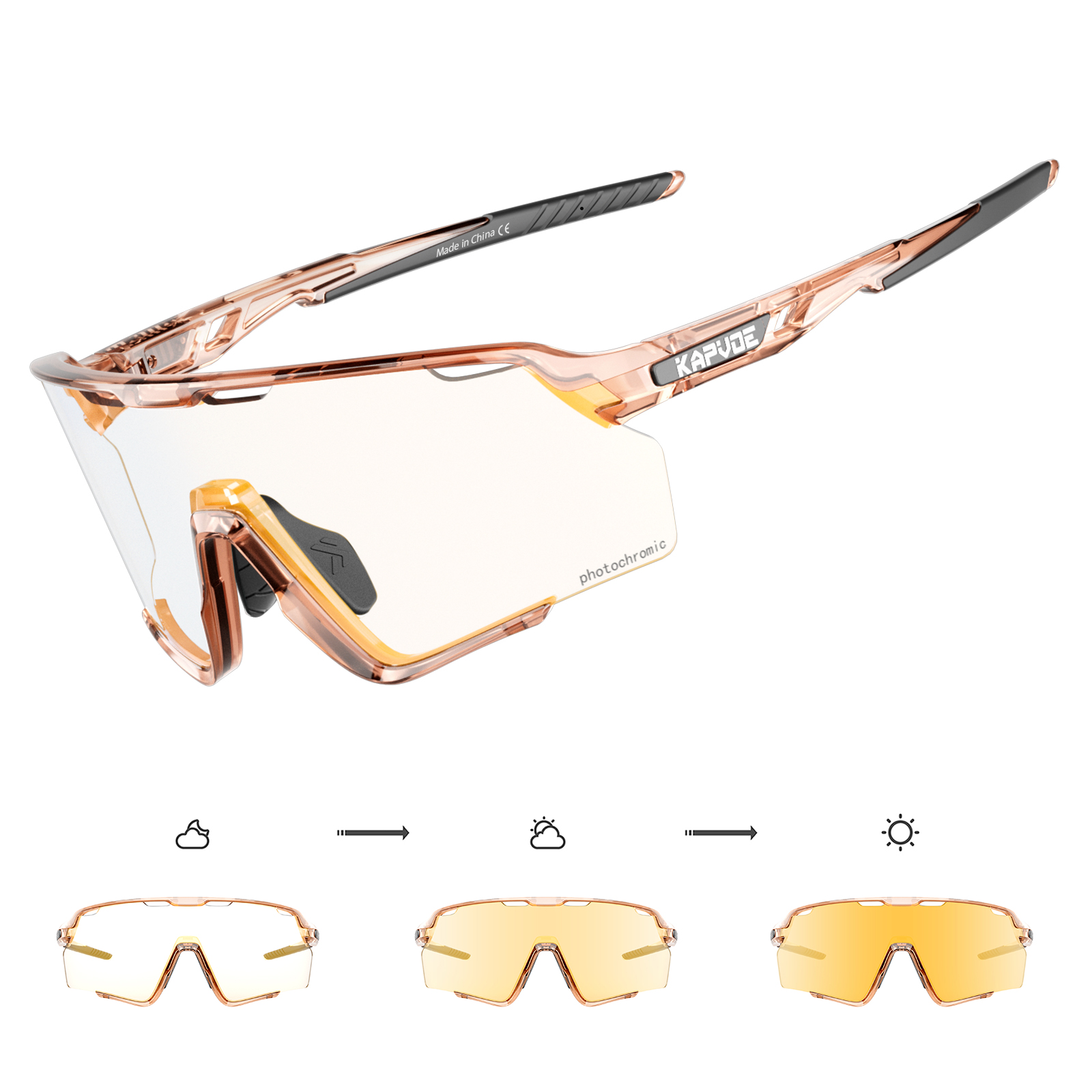 Kapvoe Meekleurende Fietsbril Sport Heren Zonnebril Voor Mannen Fiets Vrouw Outdoor UV400 Fietsbril Baseball: Black